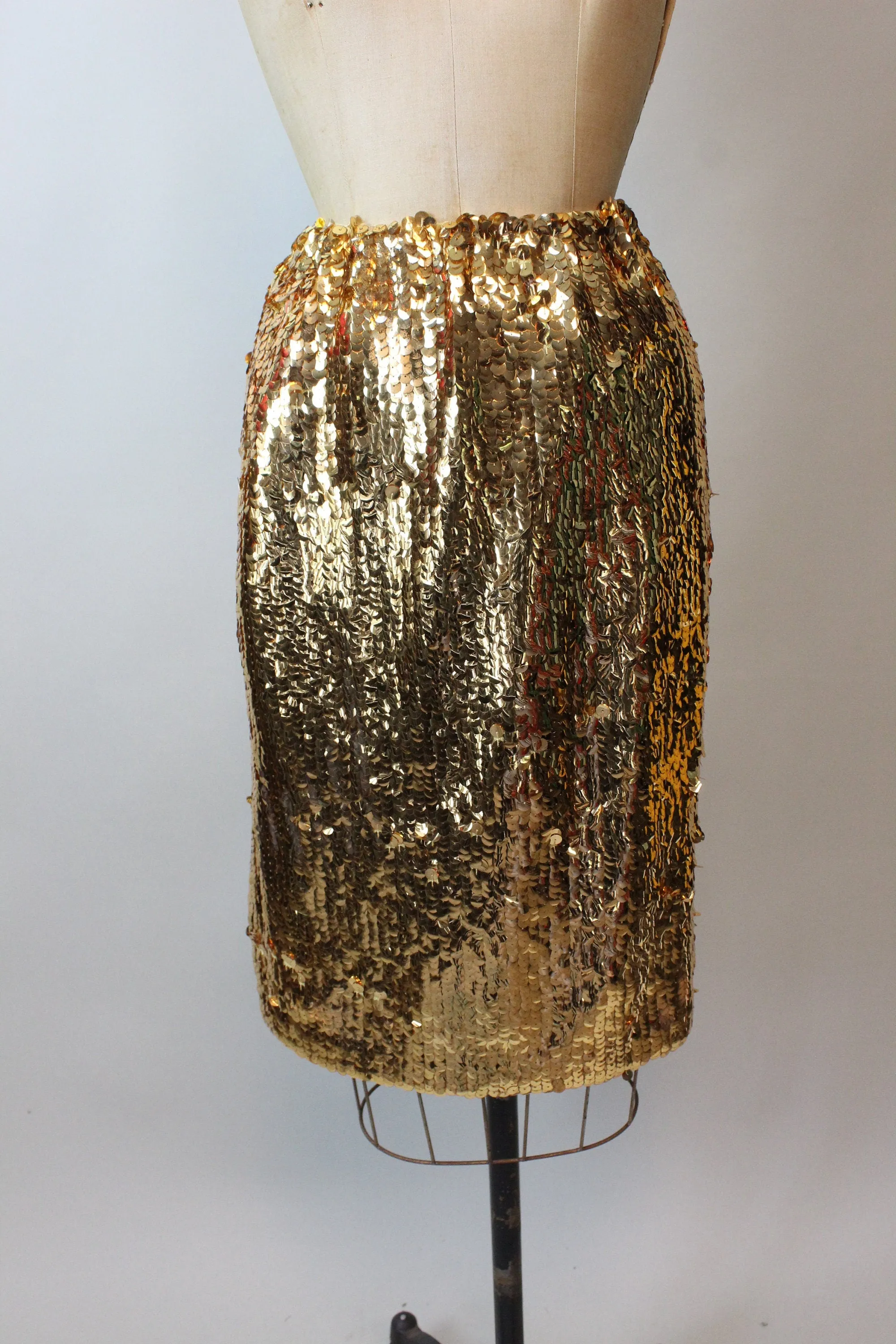 1960s GOLD SEQUIN dress pailettes top skirt set small medium | new fall