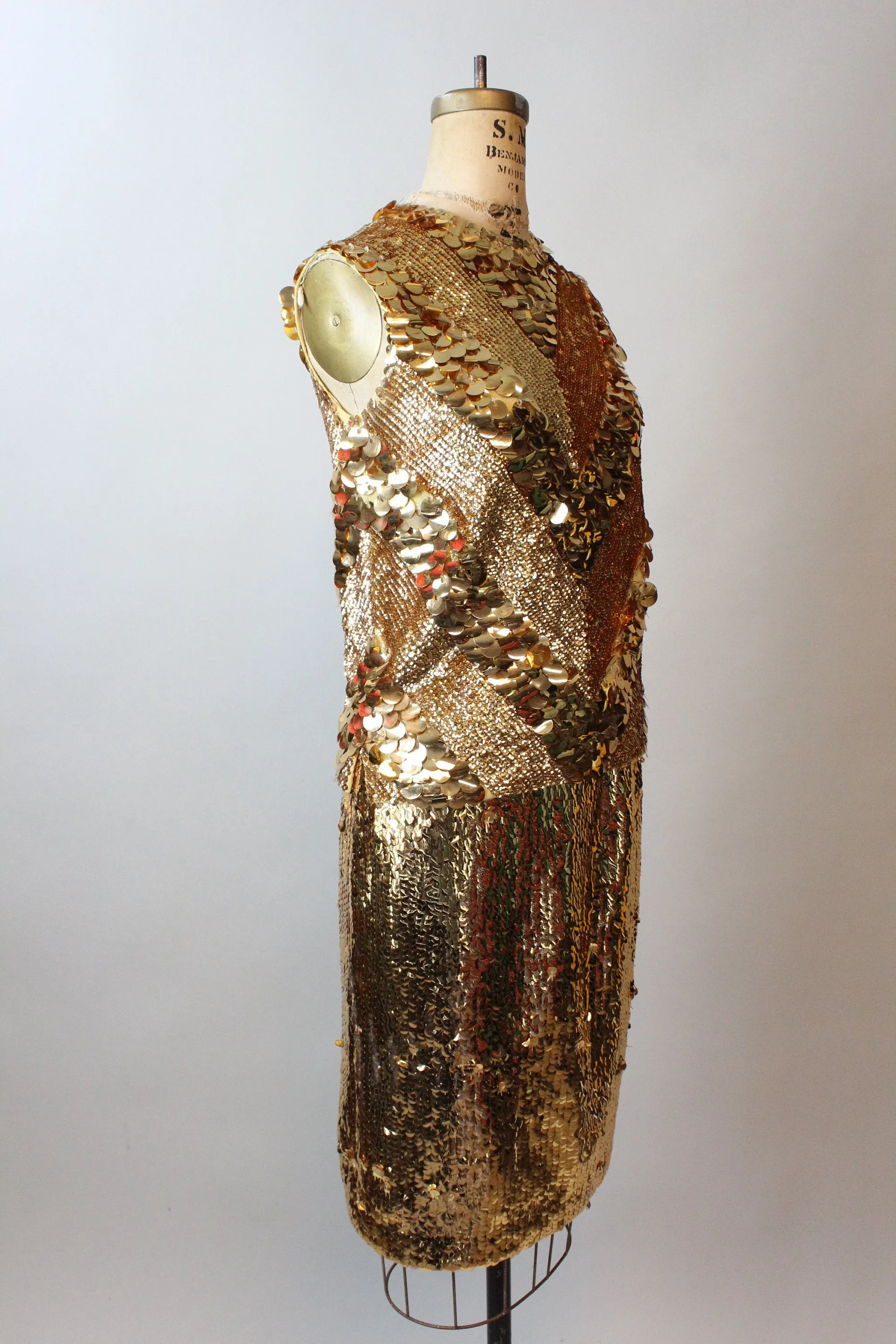 1960s GOLD SEQUIN dress pailettes top skirt set small medium | new fall