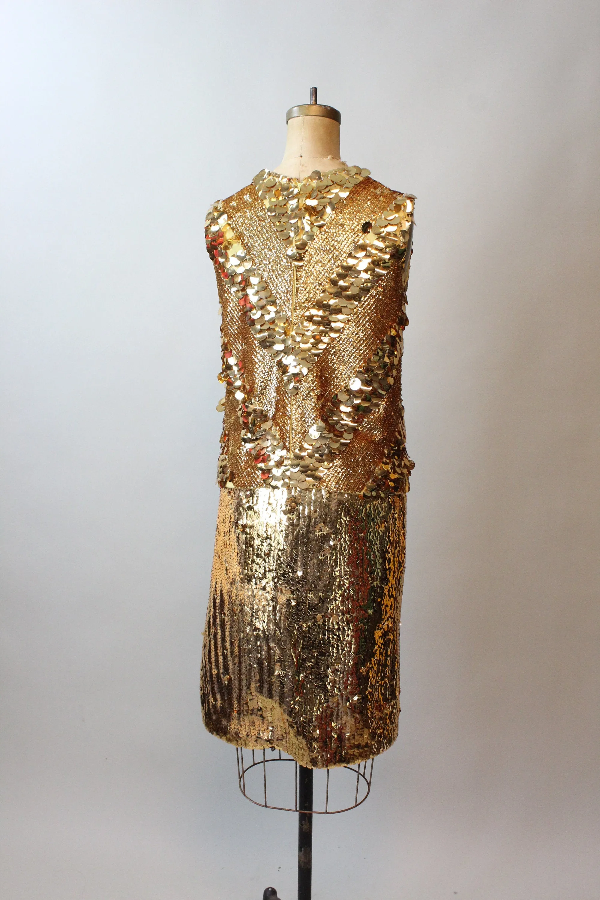 1960s GOLD SEQUIN dress pailettes top skirt set small medium | new fall