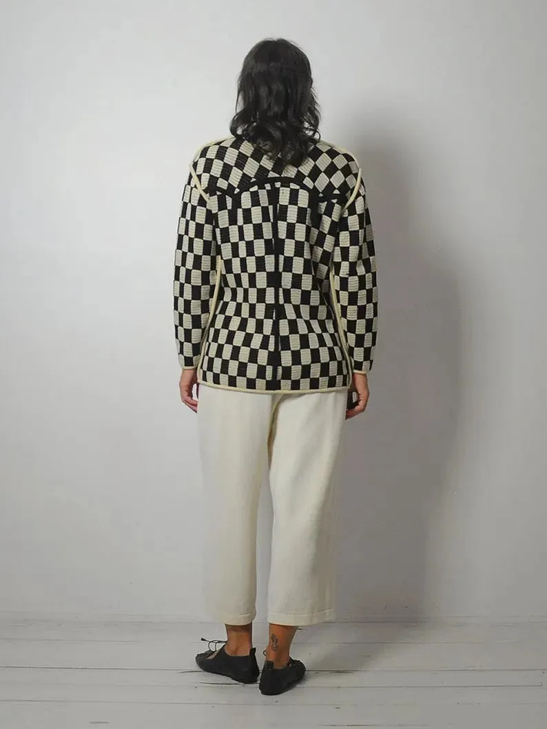 1980's Knit Checkerboard Cardigan