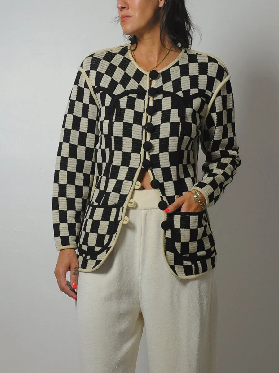 1980's Knit Checkerboard Cardigan