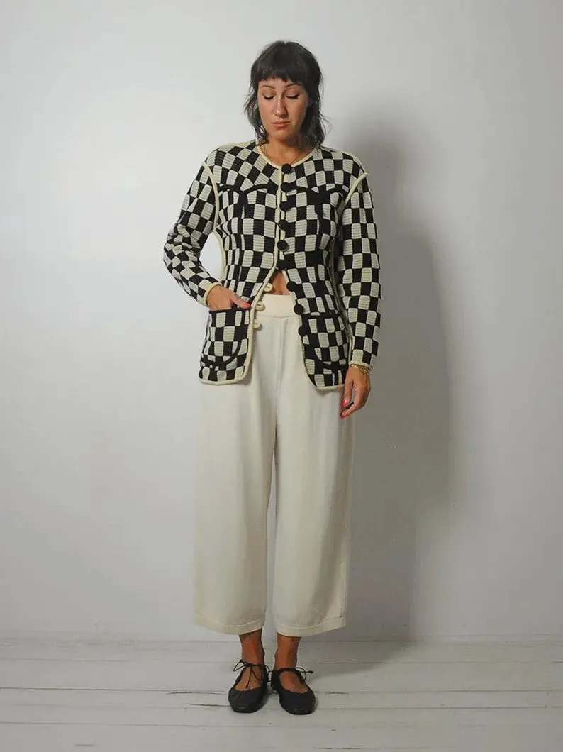 1980's Knit Checkerboard Cardigan