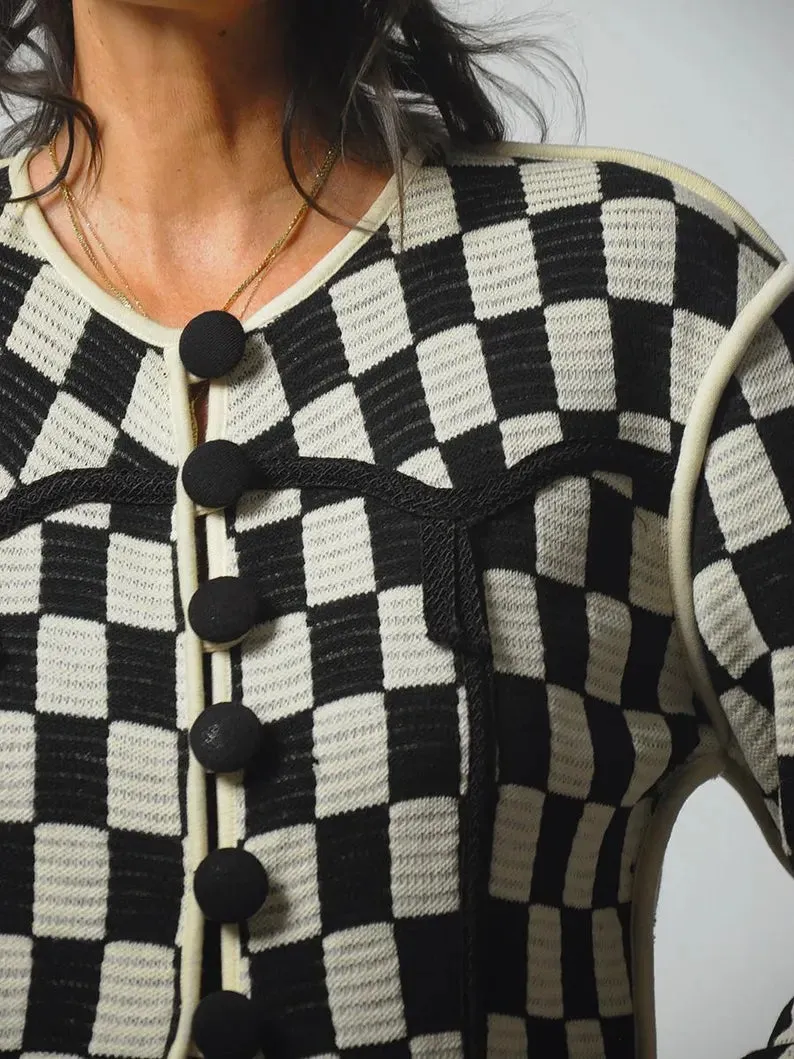 1980's Knit Checkerboard Cardigan