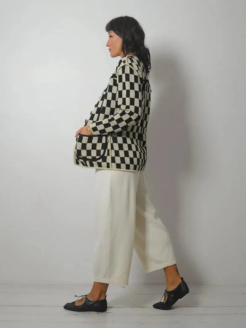 1980's Knit Checkerboard Cardigan