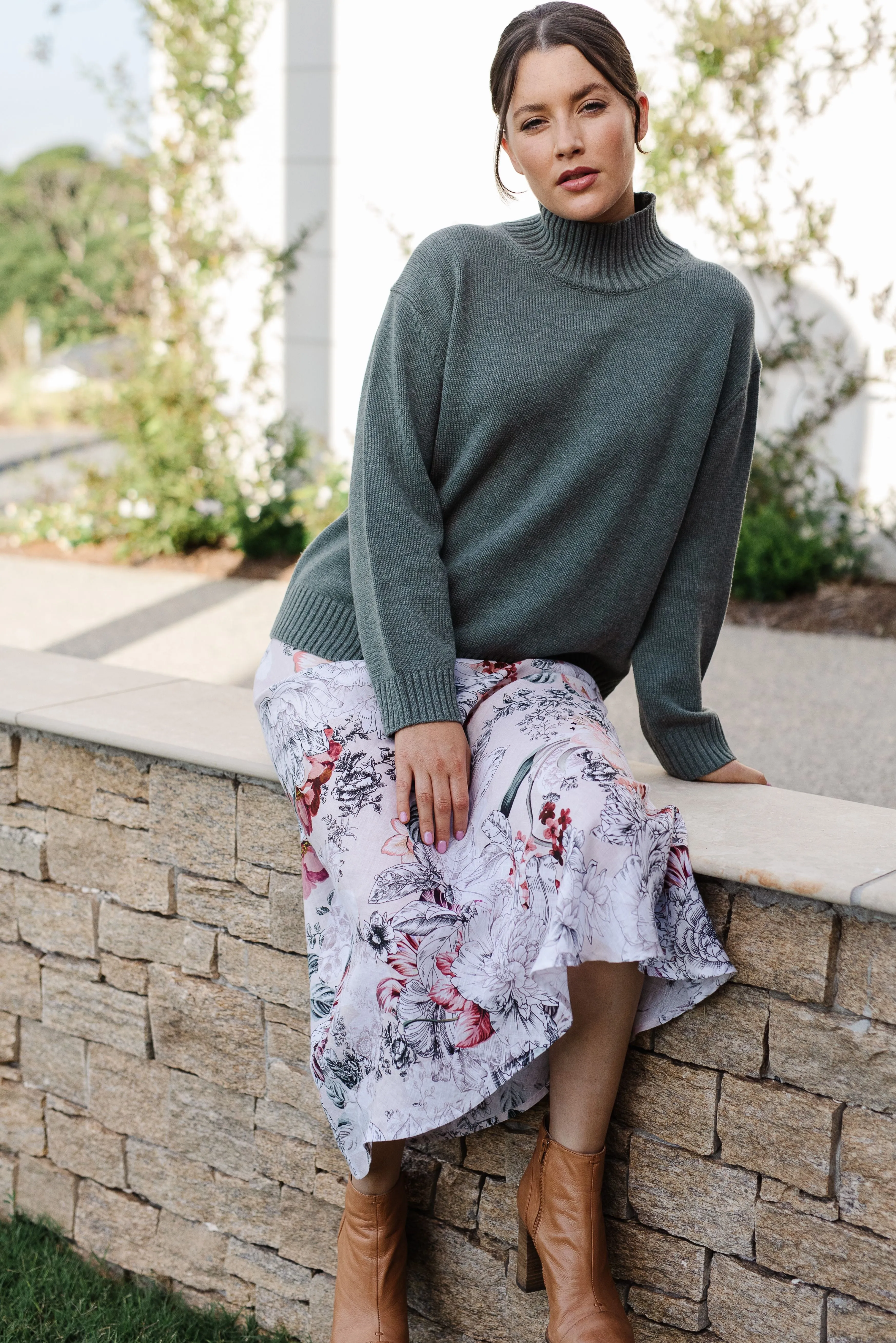 Bias Cut Skirt Botanical Print