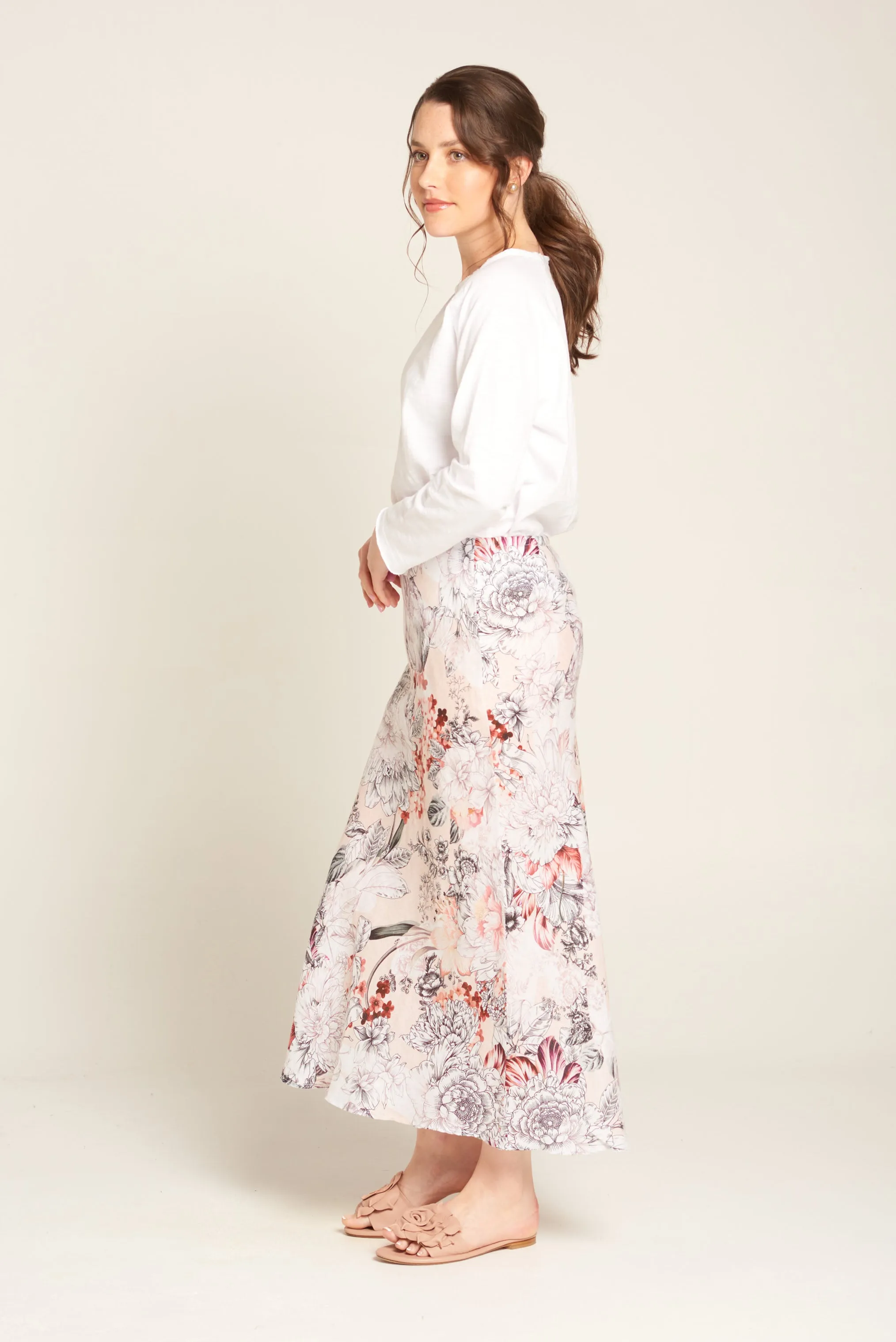 Bias Cut Skirt Botanical Print