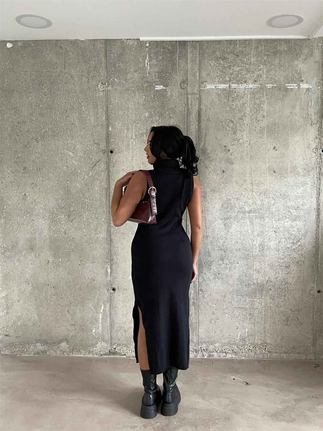 Black Roll-Neck Midi-Dress