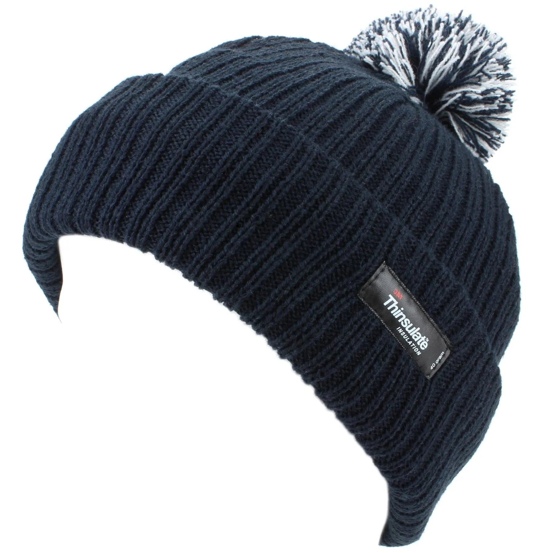 Childrens Beanie Hat with Turn-up and 2-Tone Bobble - Navy