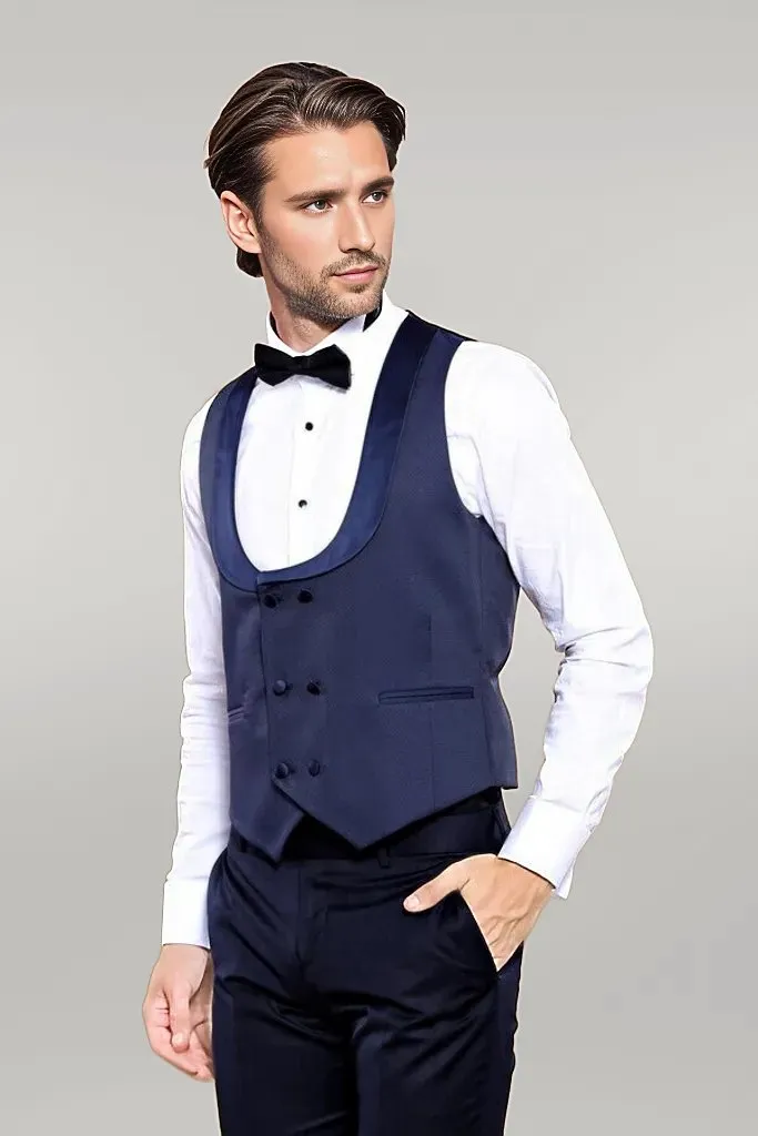 Detachable Lapel Navy Blue Men Tuxedo - Wessi