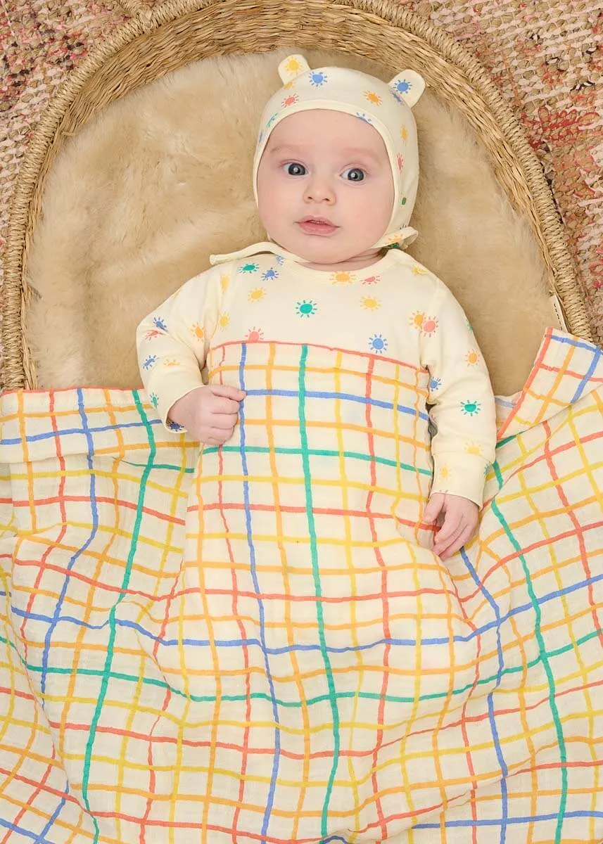 Ditto - Rainbow Check Large Muslin Swaddle Blanket