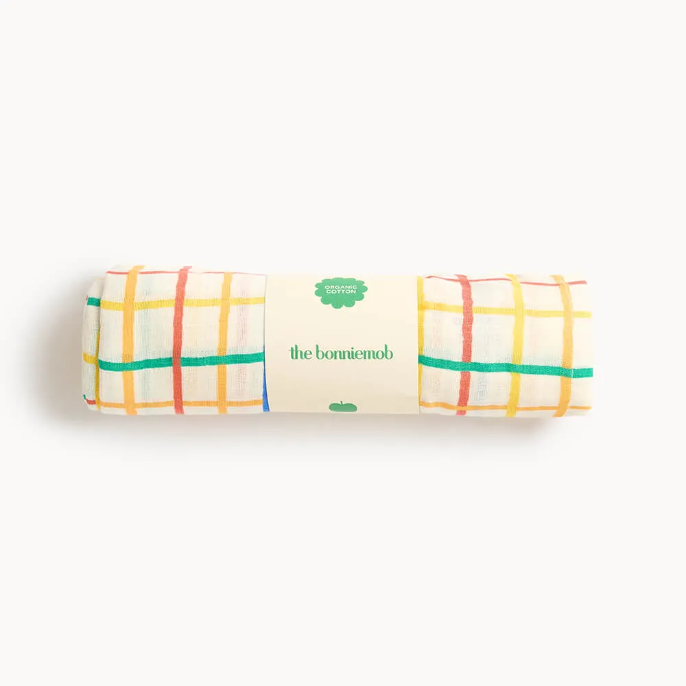 Ditto - Rainbow Check Large Muslin Swaddle Blanket
