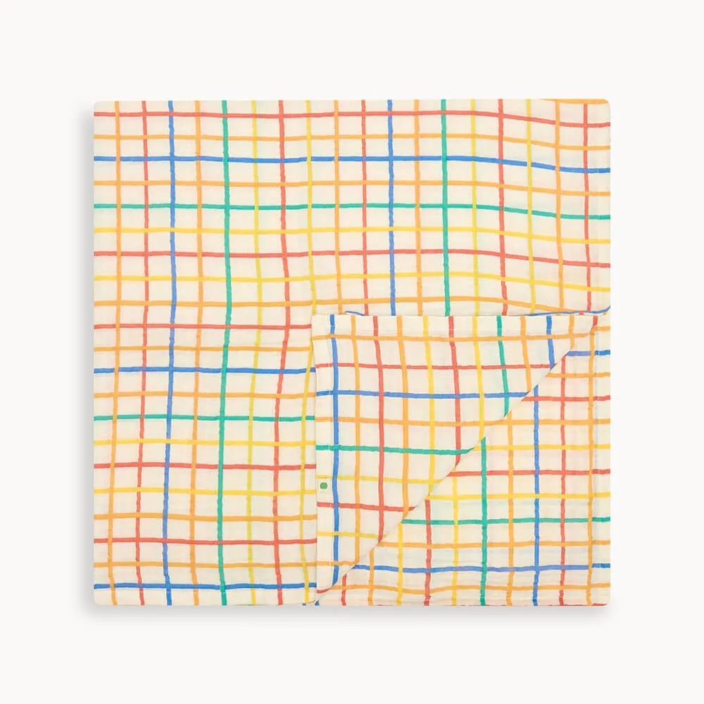 Ditto - Rainbow Check Large Muslin Swaddle Blanket