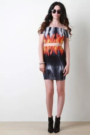 Flame Print Tie Dye Jersey Knit Matching Set