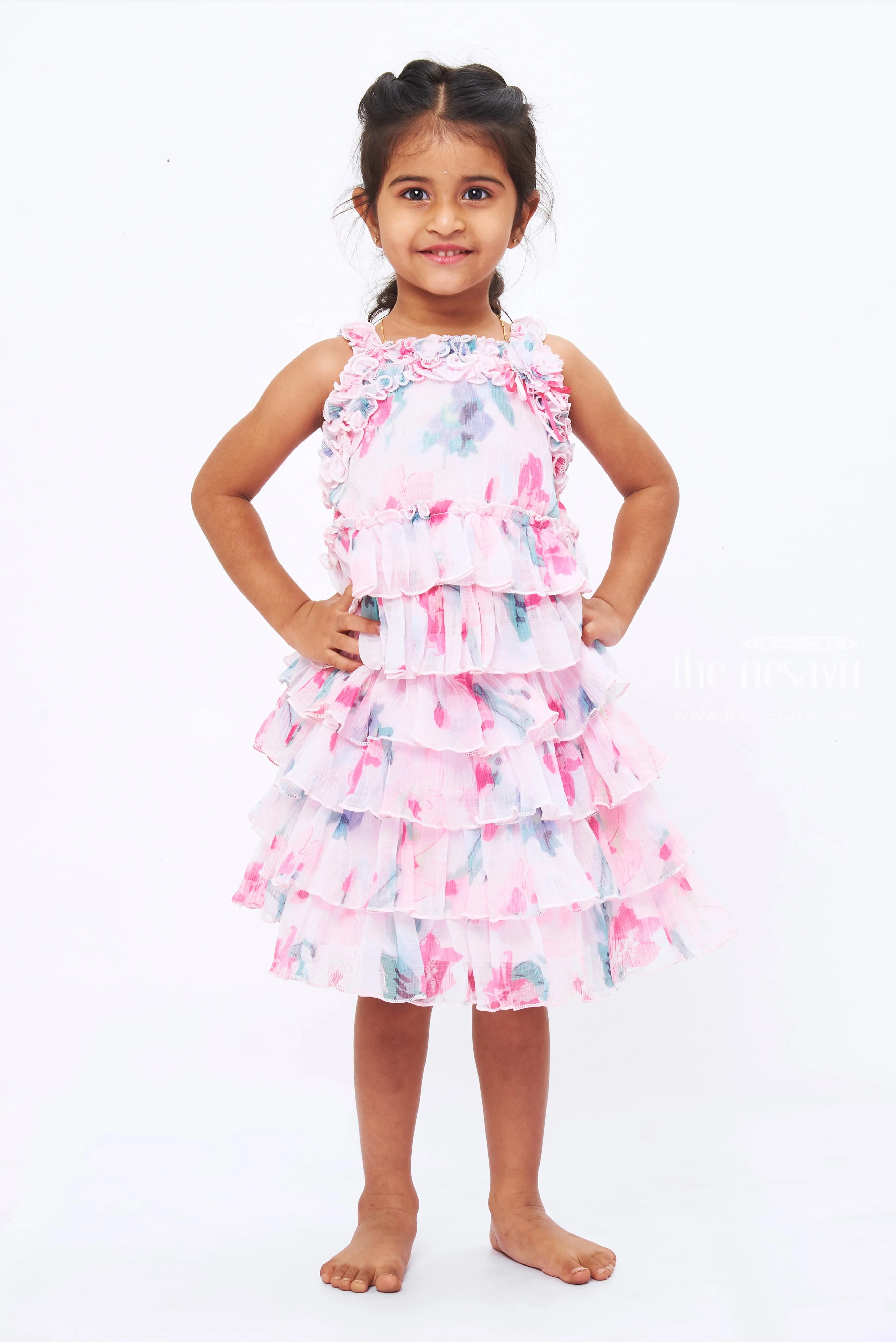 Girls Dreamy Pastel Frill Top and Skirt Set - Enchanting Floral Elegance