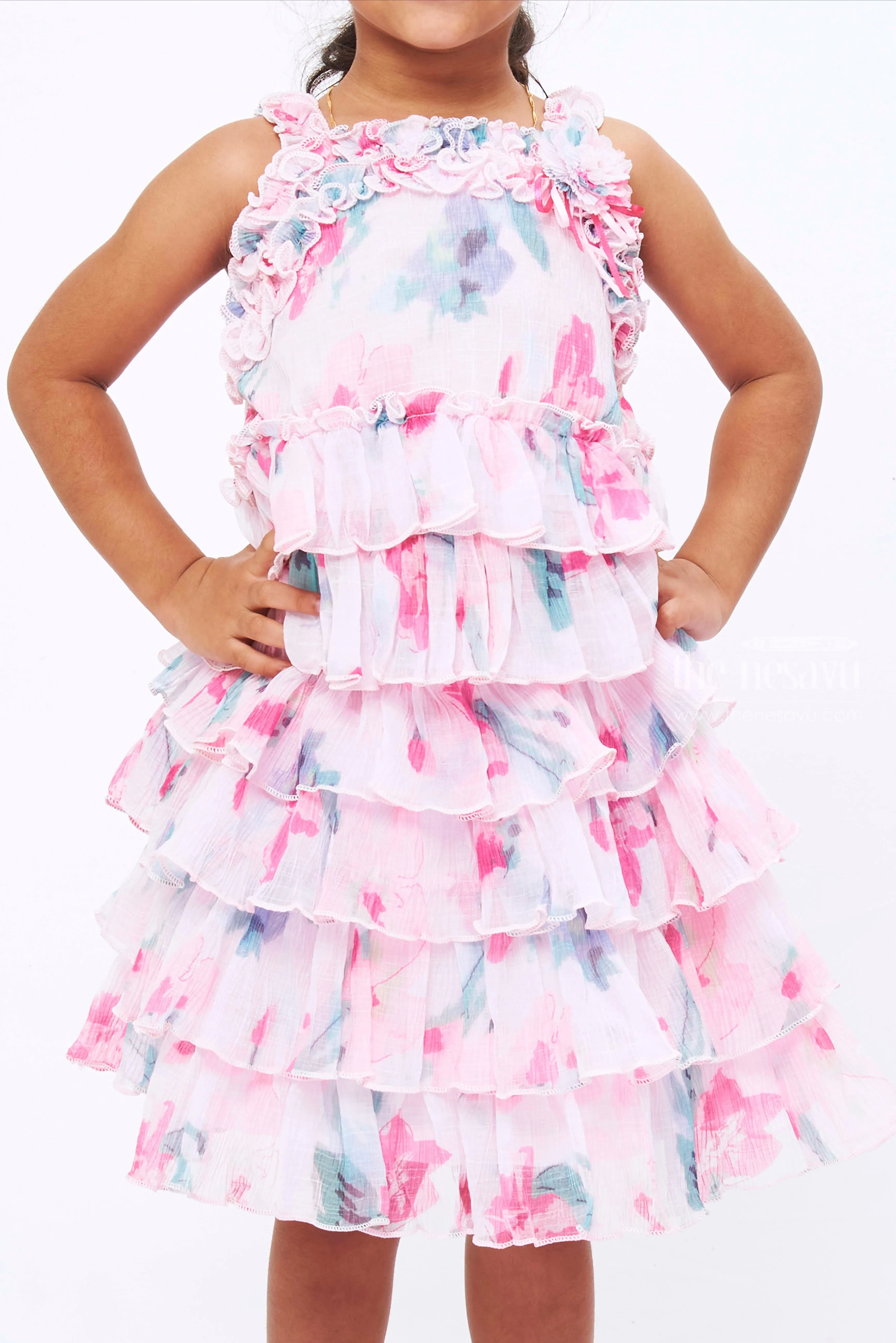 Girls Dreamy Pastel Frill Top and Skirt Set - Enchanting Floral Elegance