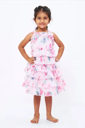 Girls Dreamy Pastel Frill Top and Skirt Set - Enchanting Floral Elegance