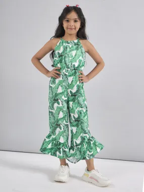 Girls Halter Neck Printed Silk Basic Jumpsuit
