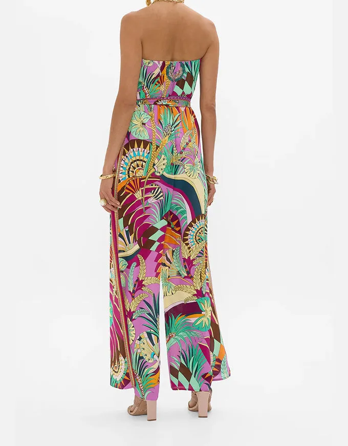 Giza Goddess Tie Waist Strapless Jumpsuit