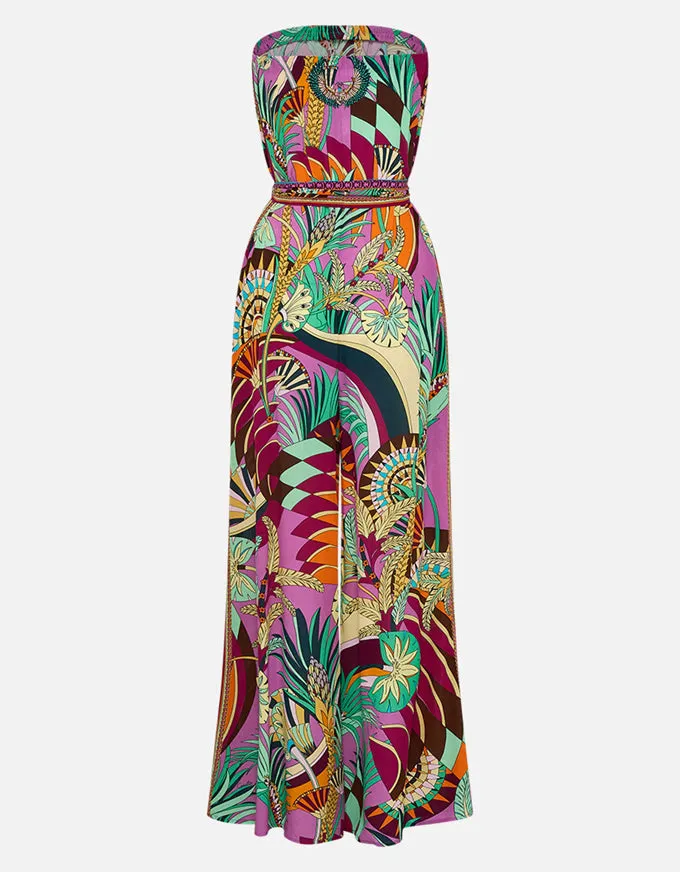 Giza Goddess Tie Waist Strapless Jumpsuit