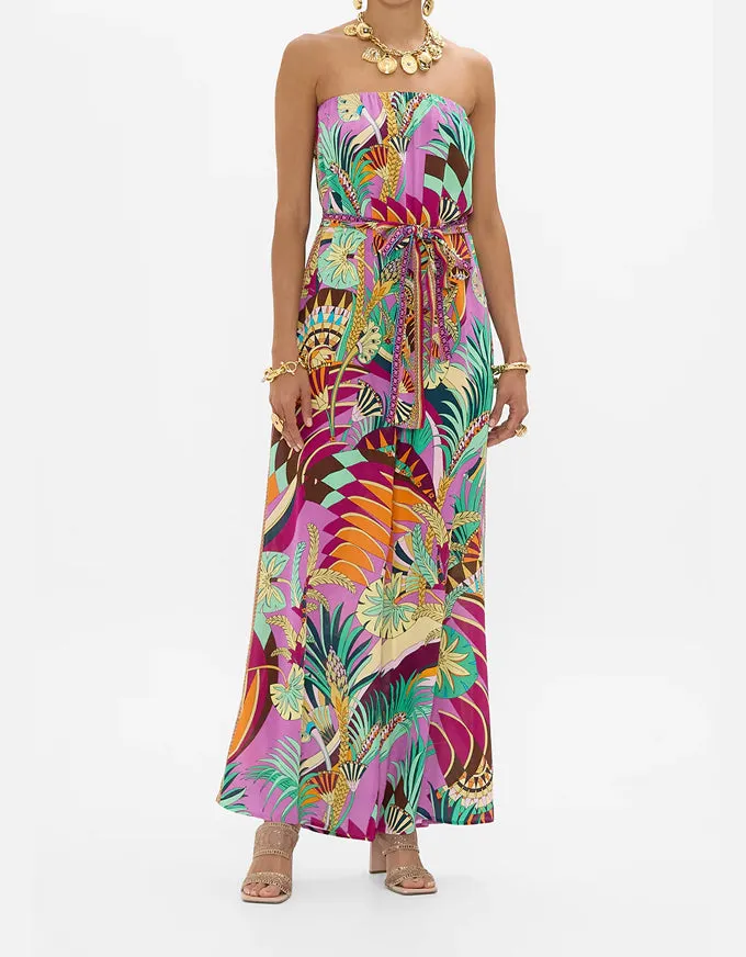 Giza Goddess Tie Waist Strapless Jumpsuit