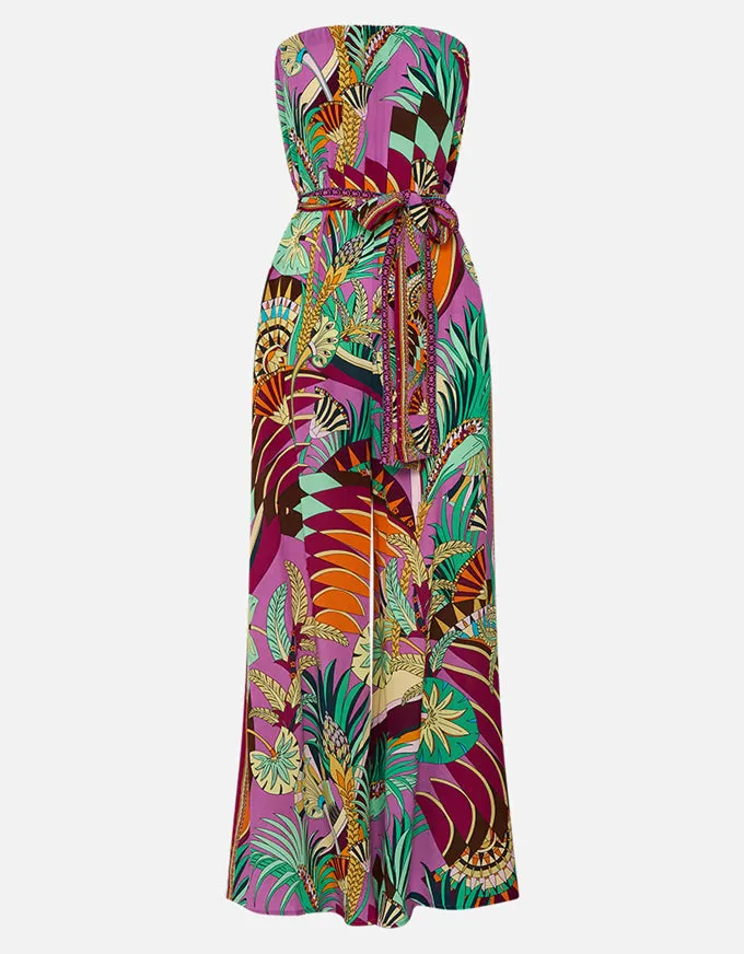 Giza Goddess Tie Waist Strapless Jumpsuit