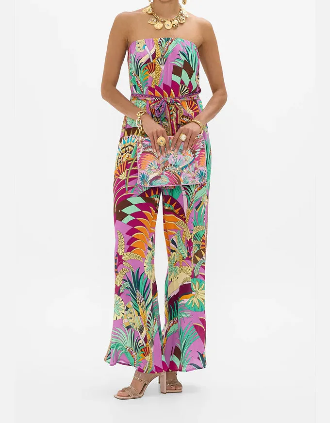 Giza Goddess Tie Waist Strapless Jumpsuit