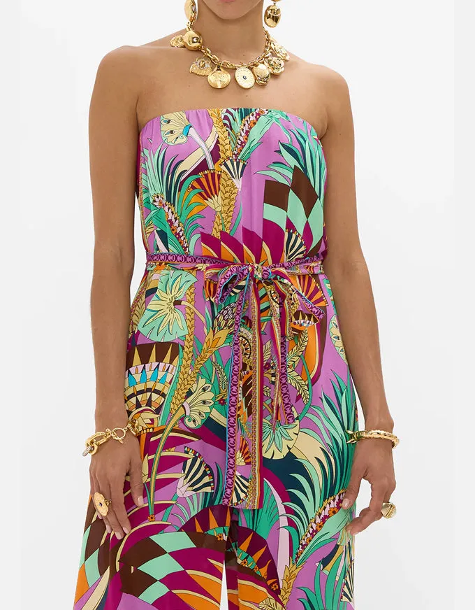 Giza Goddess Tie Waist Strapless Jumpsuit