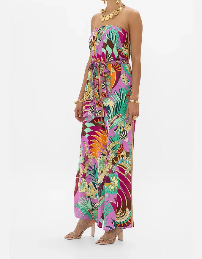 Giza Goddess Tie Waist Strapless Jumpsuit