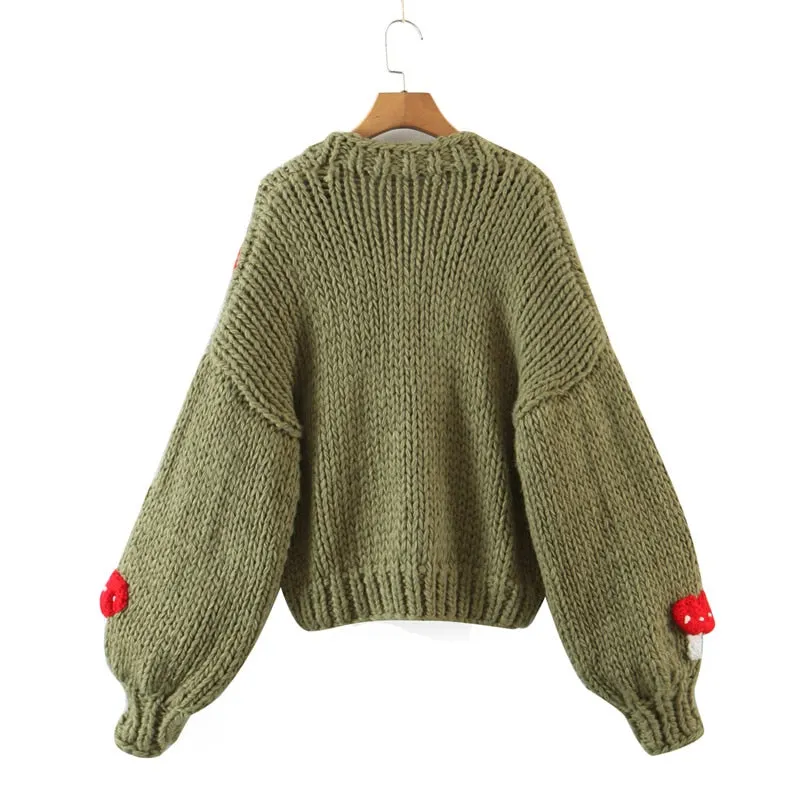 Handmade Mushroom Sweater Knit Cardigan