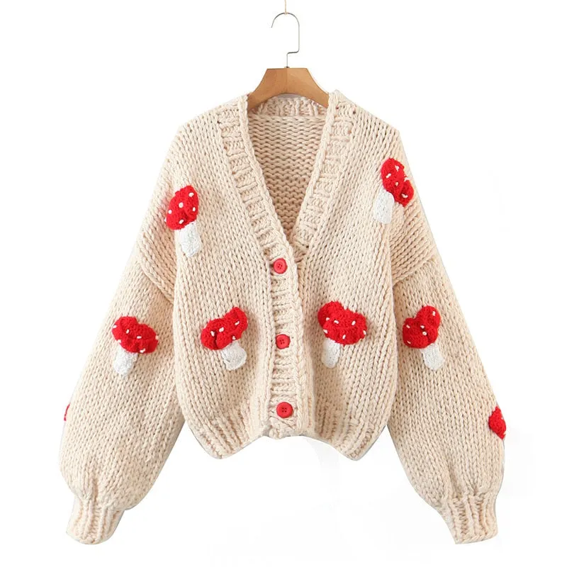 Handmade Mushroom Sweater Knit Cardigan