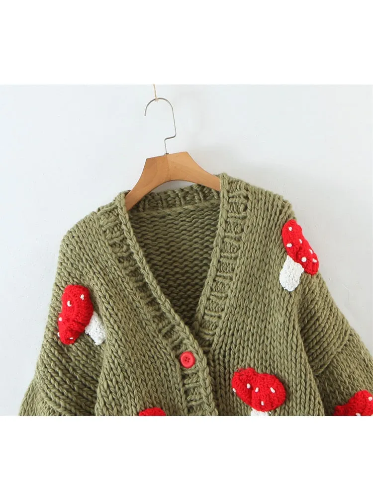 Handmade Mushroom Sweater Knit Cardigan