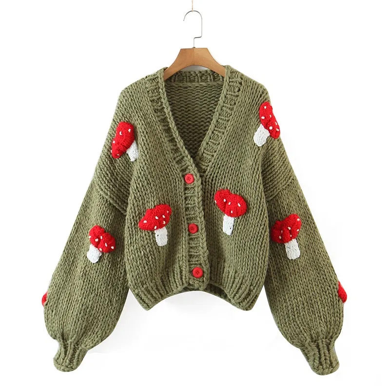 Handmade Mushroom Sweater Knit Cardigan