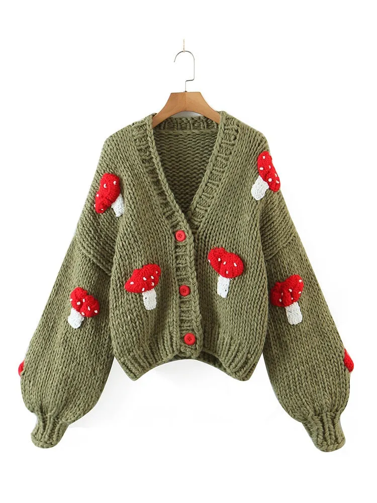 Handmade Mushroom Sweater Knit Cardigan