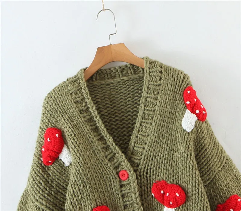 Handmade Mushroom Sweater Knit Cardigan