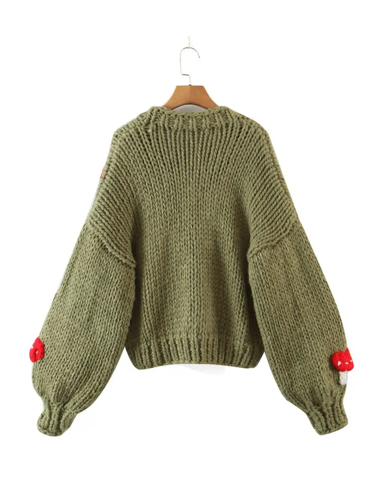 Handmade Mushroom Sweater Knit Cardigan