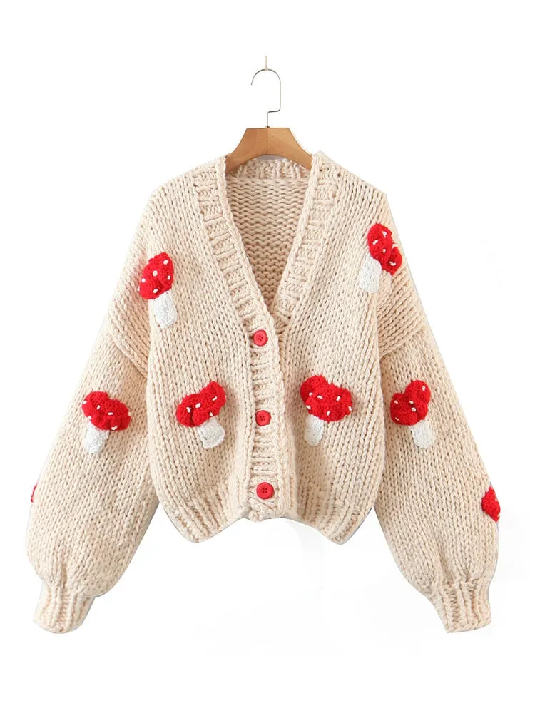 Handmade Mushroom Sweater Knit Cardigan