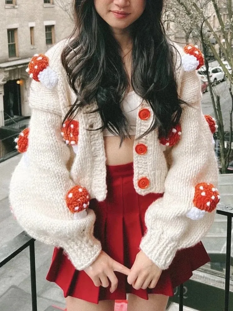 Handmade Mushroom Sweater Knit Cardigan