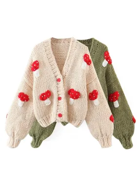 Handmade Mushroom Sweater Knit Cardigan