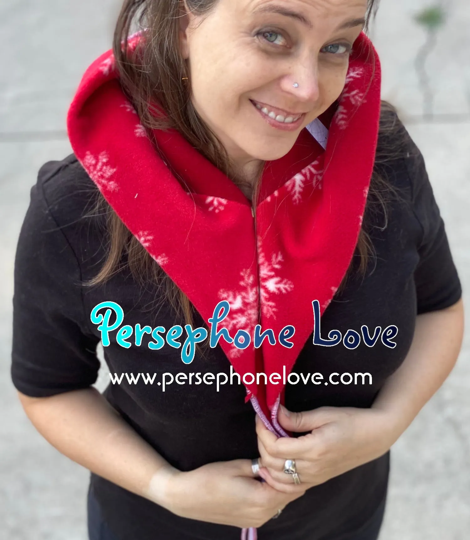 Katwise inspired red white snowflake felted 100% cashmere recycled sweater elf hat/hood-1445