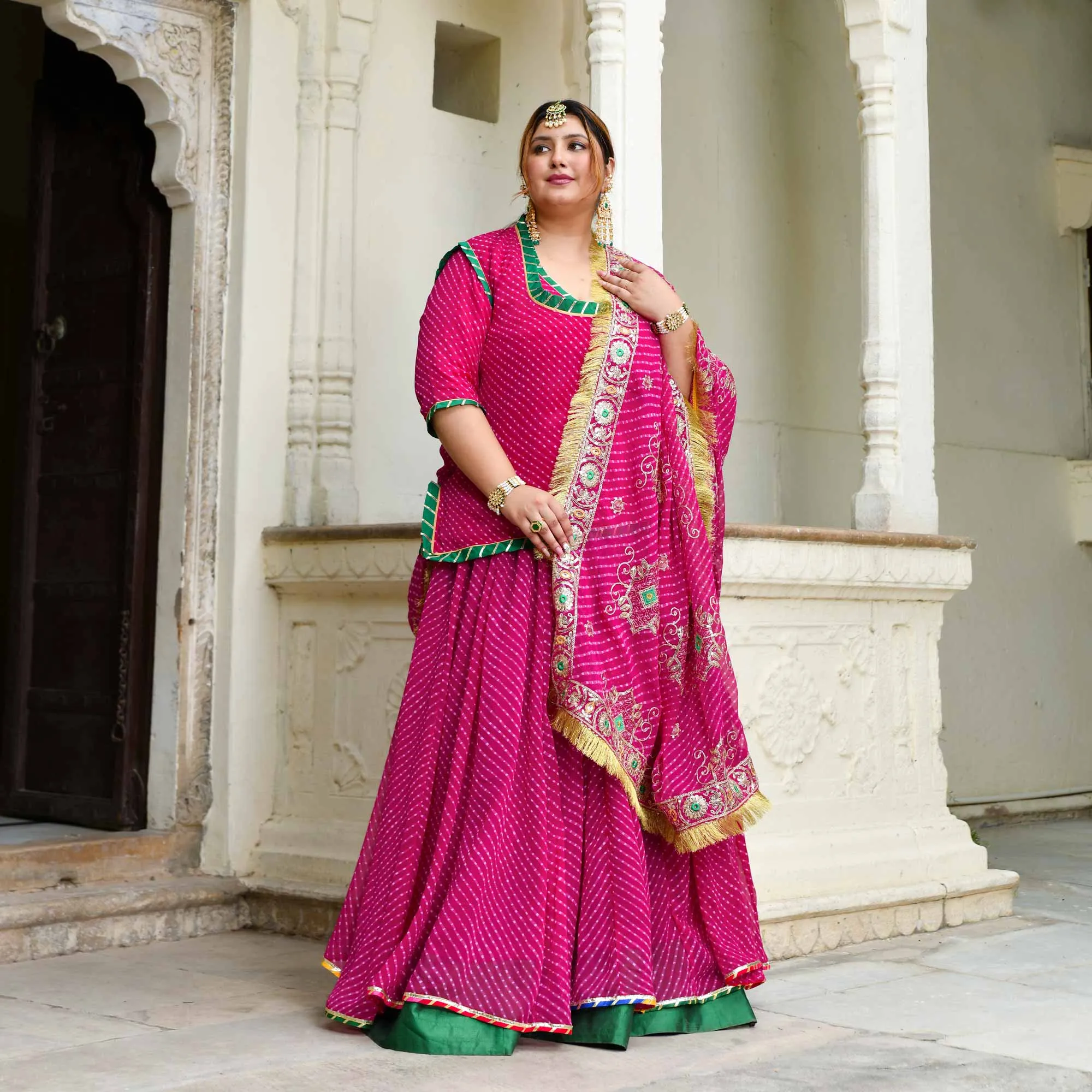 Kohinoor-Rani Pink Mothra Embroidered Poshak Lehenga Set