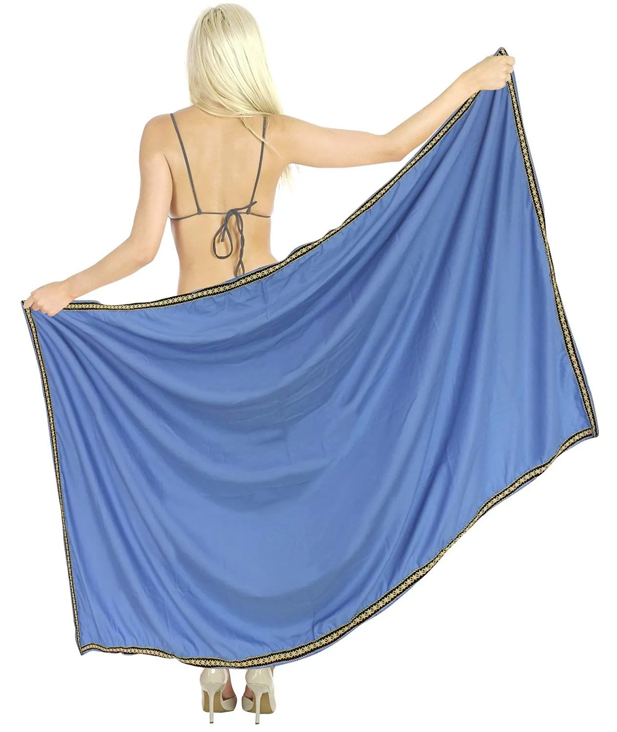 LA LEELA Women Beachwear Sarong Bikini Cover up Wrap Dress Solid 5 ONE Size