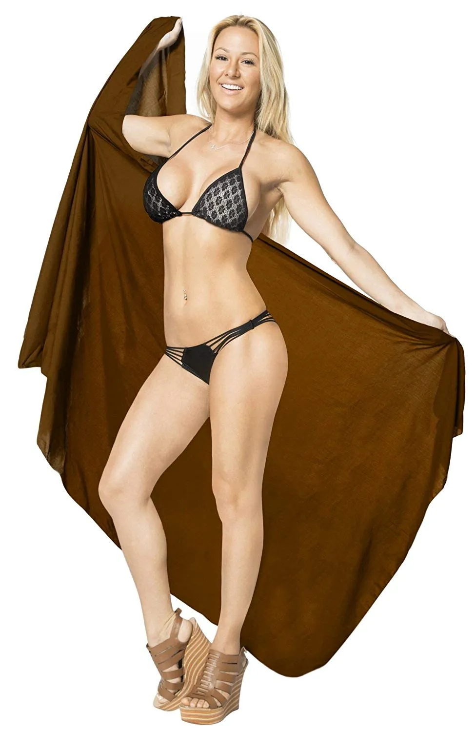 LA LEELA Women Beachwear Sarong Bikini Cover up Wrap Dress Solid 5 ONE Size