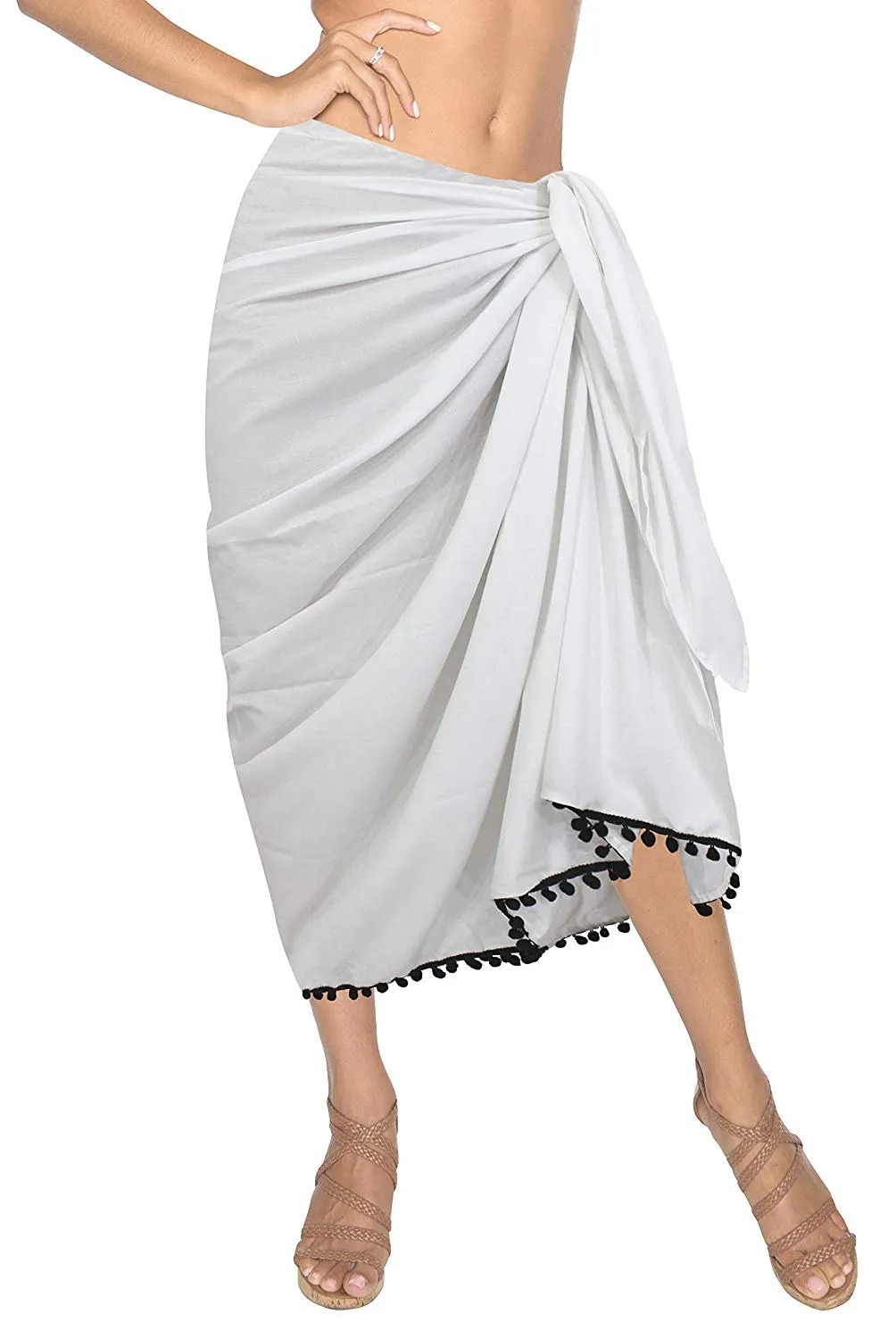 LA LEELA Women Beachwear Sarong Bikini Cover up Wrap Dress Solid 5 ONE Size