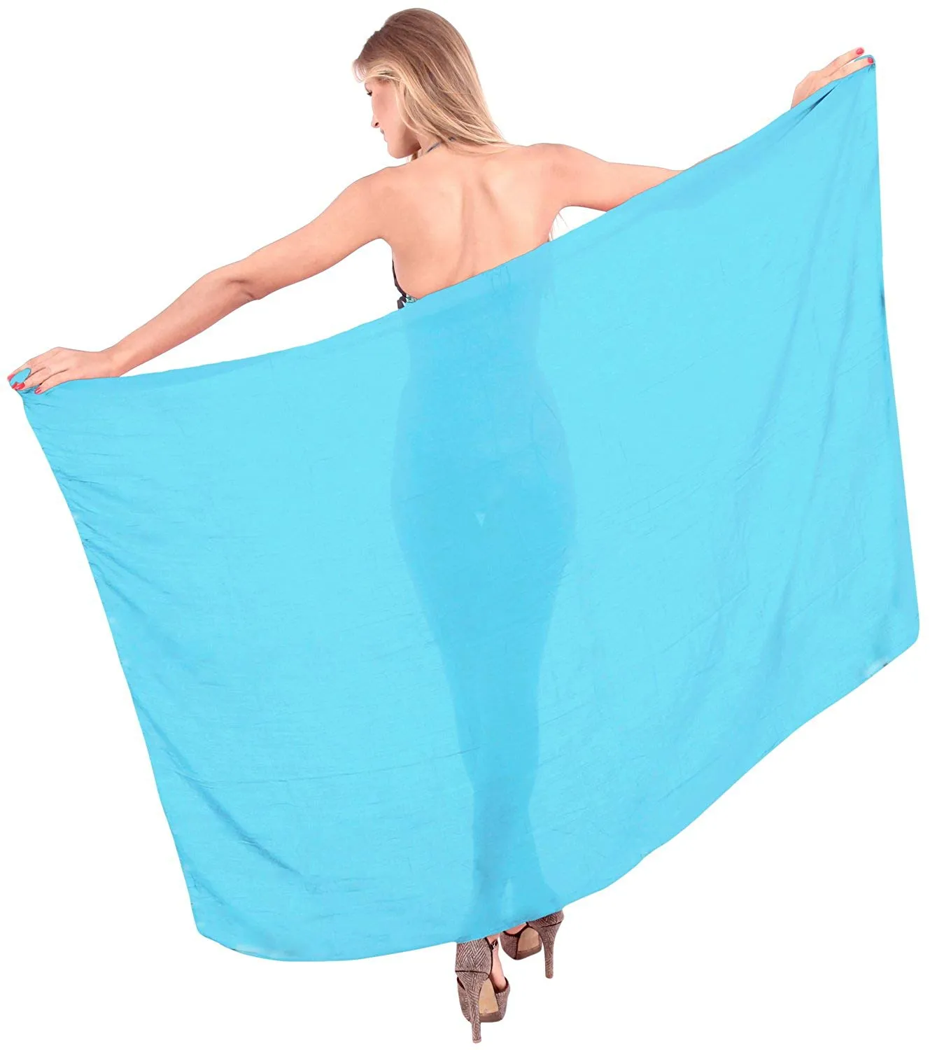 LA LEELA Women Beachwear Sarong Bikini Cover up Wrap Dress Solid 5 ONE Size