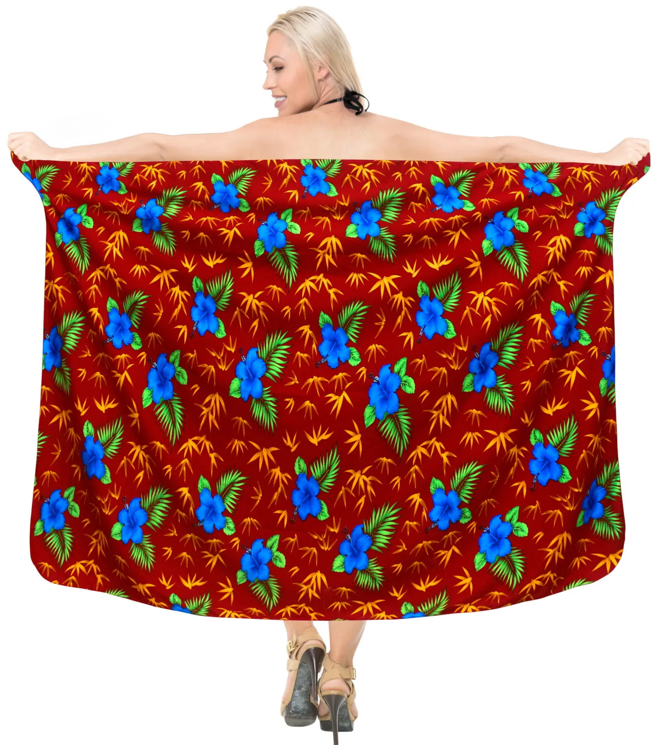 LA LEELA Women's Bathing Suit Bikini Swimwear Beach Cover Up One Size Red_O426