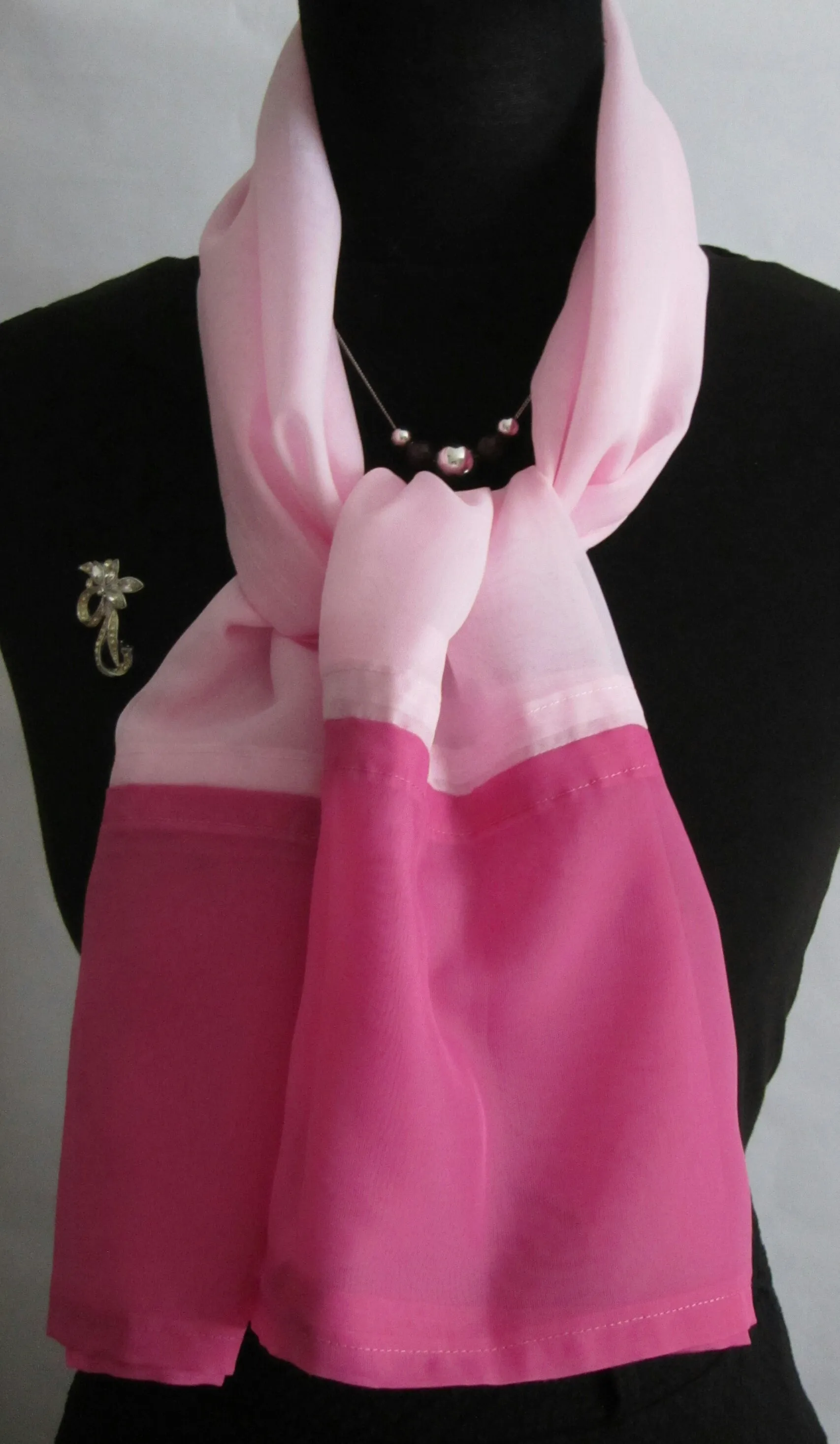 Ladies Light Pink And Cerise Colour Block Scarf