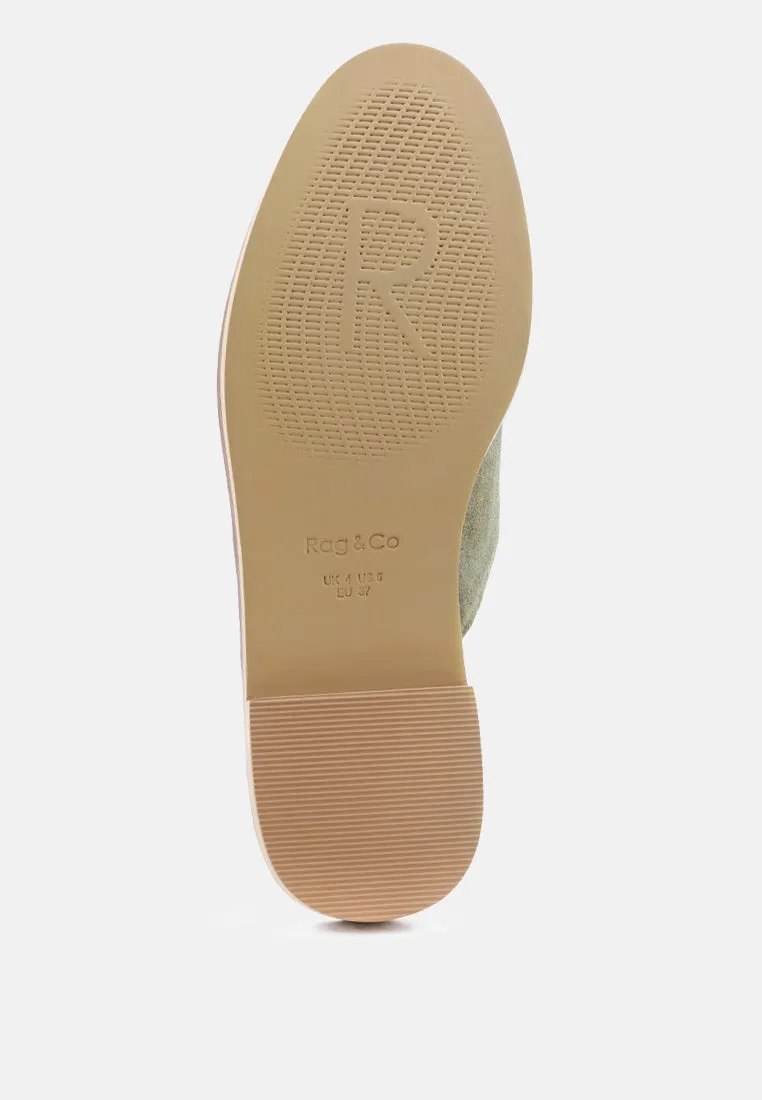 LIA Khaki Green Handcrafted Suede Mules