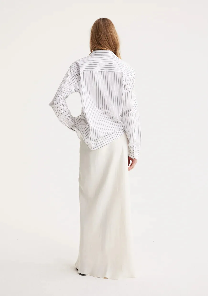 Long Satin Skirt: Cream