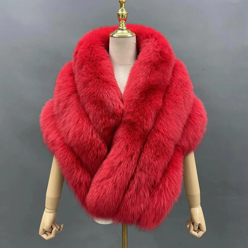 Luxury Real Fox Fur Shawl Poncho for Women – Elegant Winter Cape Coat for Weddings, Formal Parties & Bridal Events 2024