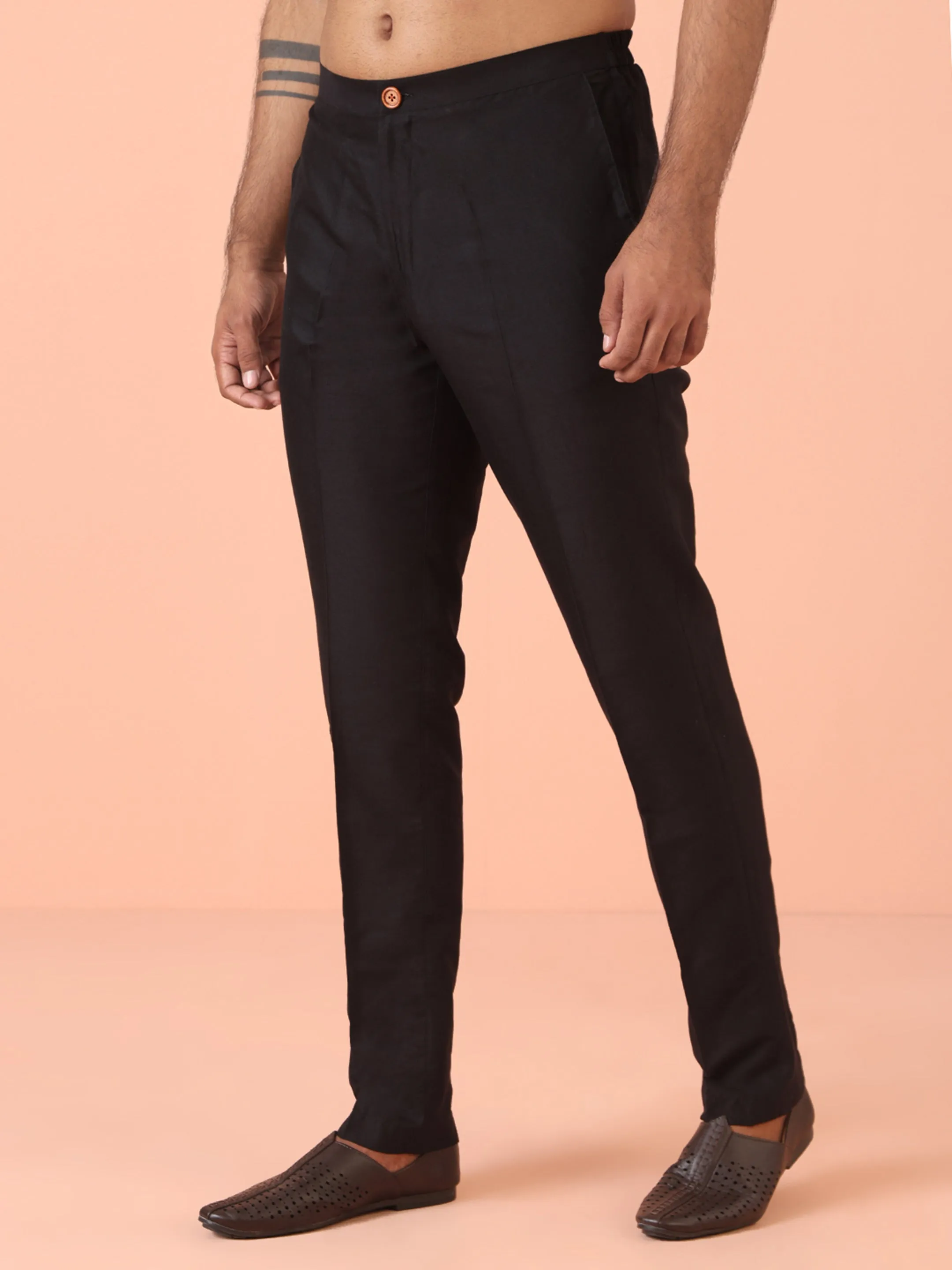 Men Black Heavy Thread Work Kurta Jacket Trouser Set